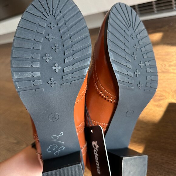 BNIB Odema Brown Brogue Lace Up Oxford Tip Chunky Heels Leather Shoes - Size 8 - Picture 8 of 9